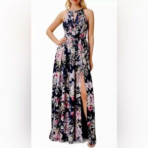 Aidan Mattox Pleated Side Slit Dress